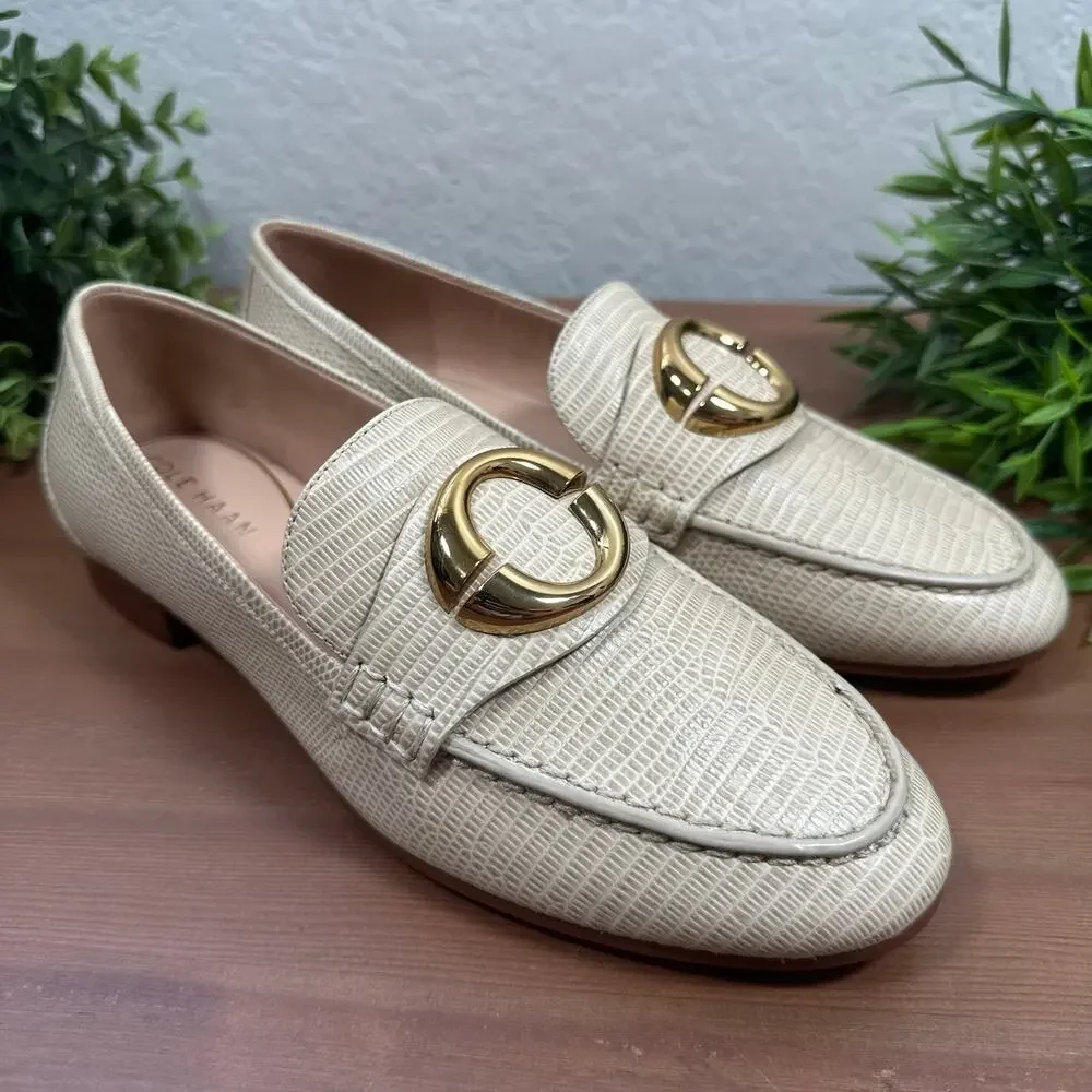 Cole Haan Women's Skylar Oat Lizard Print Leather Loafers Size 6